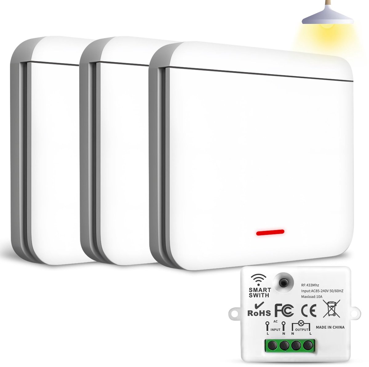 SnelShoppen - Draadloze Schakelaar 433 MHz, Tuimelschakelaar Set met 3 Schakelaars + 1 Ontvanger, 2200 W/10 A, Ideaal voor Verlichting en Stopcontacte