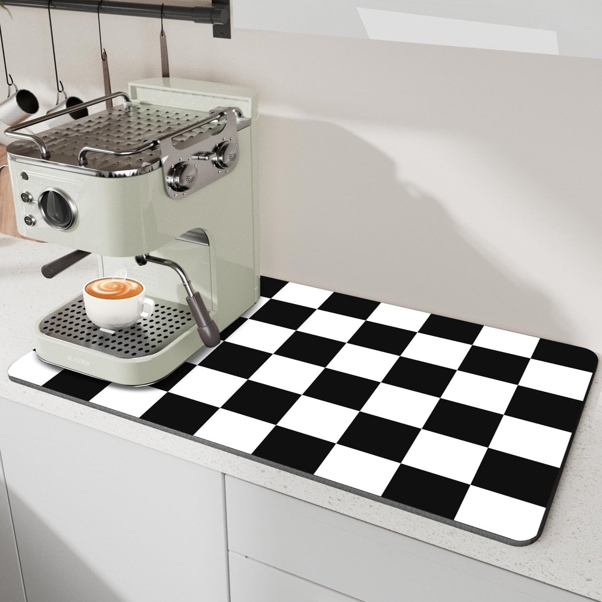 Dailygoods - Keuken Gootsteen Draining Mat, 42 x 71 cm, Super Absorberende Koffiemat in Zwart & Wit