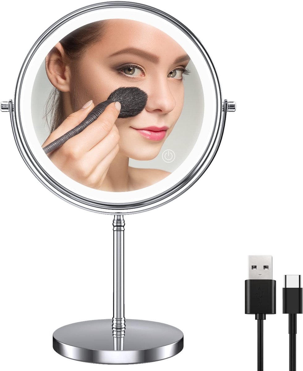 Dailygoods - Tafelspiegel met Licht - Retro Make-up Spiegel met Verstelbare Magnificatie 1X/10X