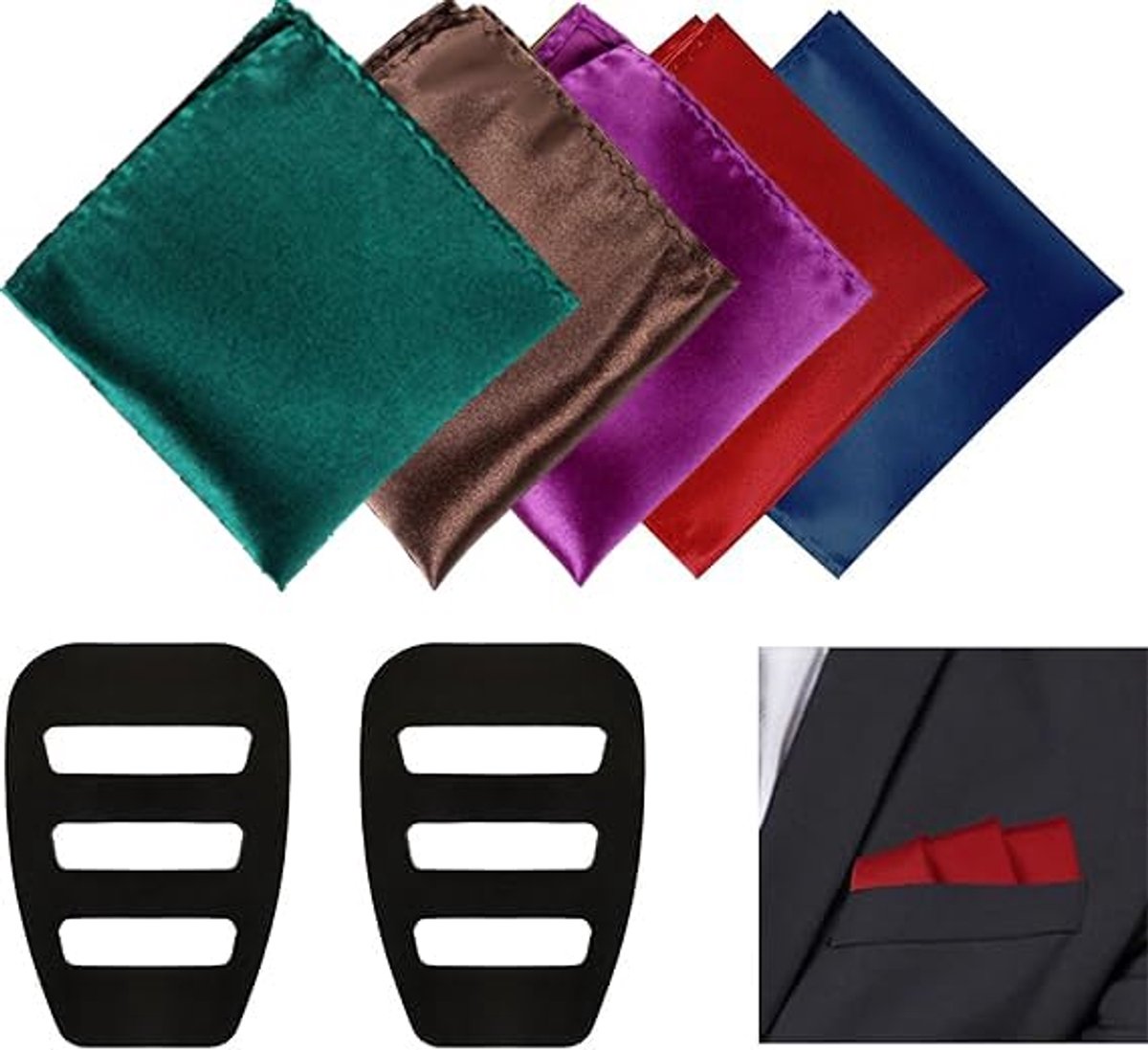 Dailygoods - 5 Stuks Pocket Squares voor Mannen - Handkerchiefs met 2 Pocket Square Houder