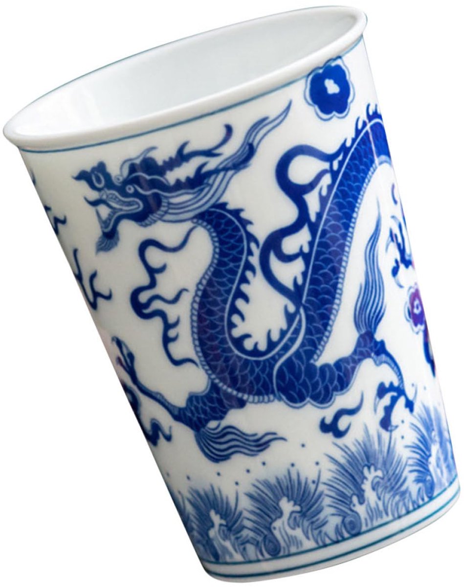Dailygoods - Chinese Vintage Theekop met Deksel en Zeef - Porseleinen Theebeker