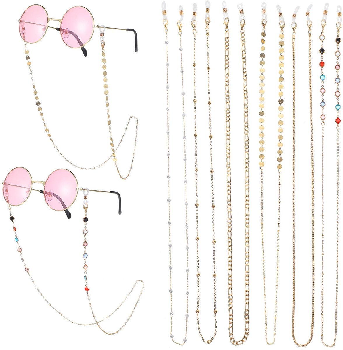 Dailygoods - 6 Stuks Kristallen Brillenketting voor Dames - Modieuze Anti-Verlies Ketting