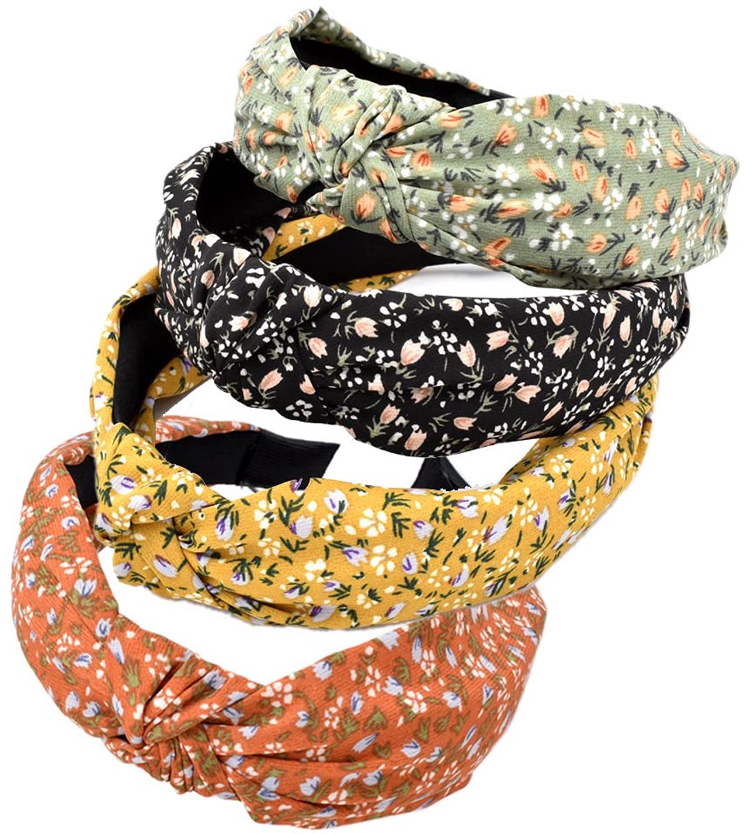 Dailygoods - Set van 4 bloemenhoofdbanden voor vrouwen, elastische haaraccessoires in verschillende kleuren