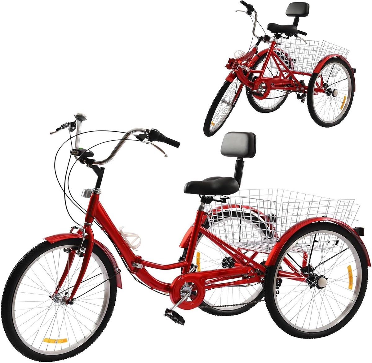 Driewieler voor volwassenen - Trike fiets - Boodschappen doen - Opvouwbaar ontwerp - 24 inch - Rood