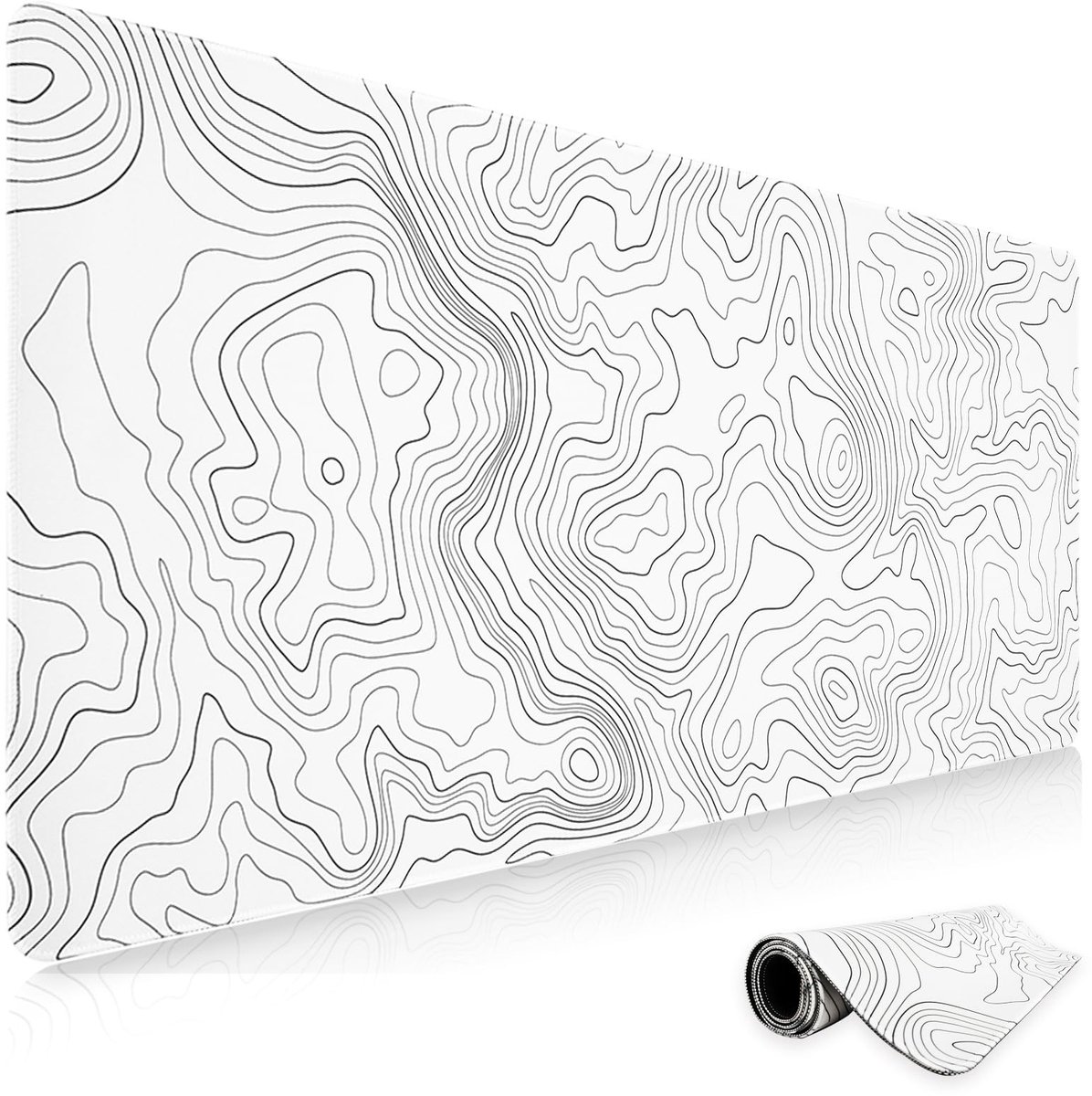 Dailygoods - XXL Muismat Topografisch - 800x350mm Wit