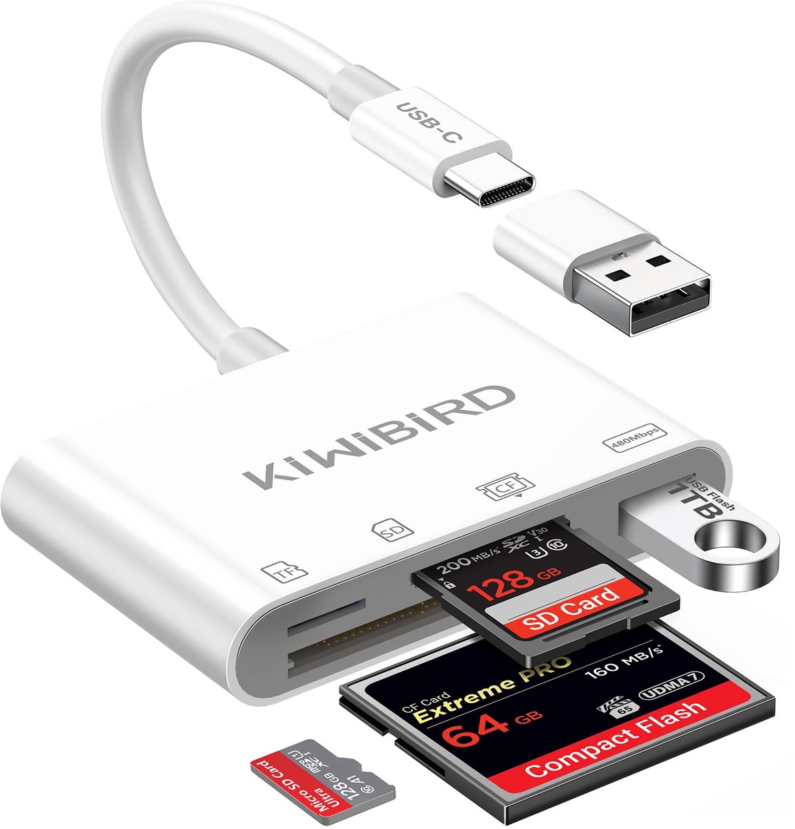 Dailygoods - Compacte USB C Kaartlezer voor CF en SD - Compatibel met iPhone en Android