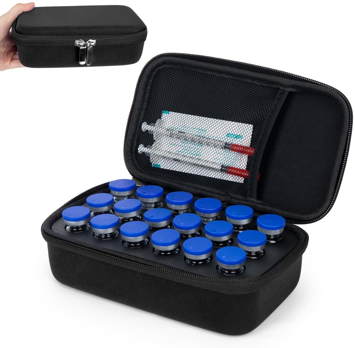 Dailygoods- Insuline-koelbox met 18 vakken - Koeltas voor peptiden - Organizer voor medicijnen - Schokbestendig - Compact 20,5 x 12 x 6,6 cm - Medicijnopberger
