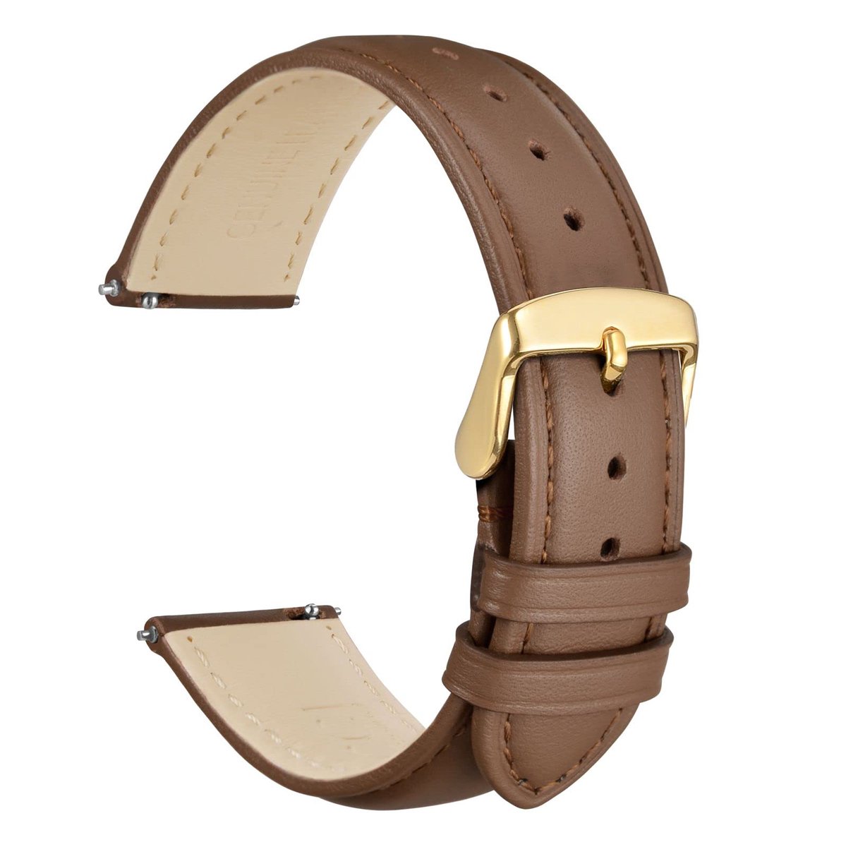 Dailygoods - 20mm Bloem Horlogeband voor Vrouwen - Echt Leer, Snelsluiting, Gouden Gesp (Bruin)