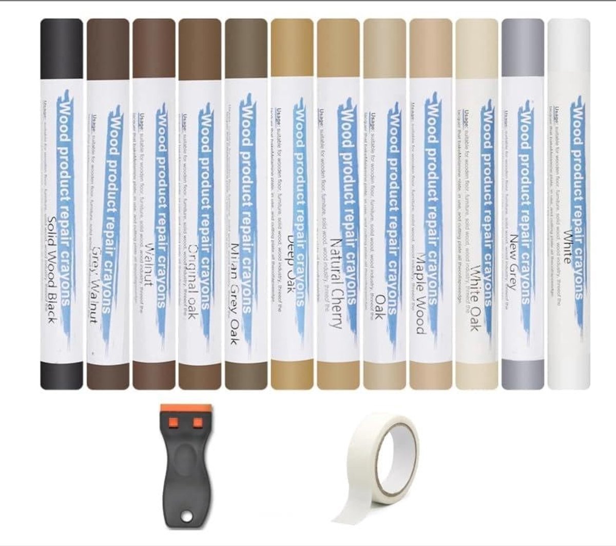 Dailygoods- Reparatieset 12 Kleuren - Krasreparatie Parket - Vloeren - Hout/PVC/Tegels - Inclusief Spatel/Reservemesjes - Eenvoudig Aanbrengen - Vloerreparatie