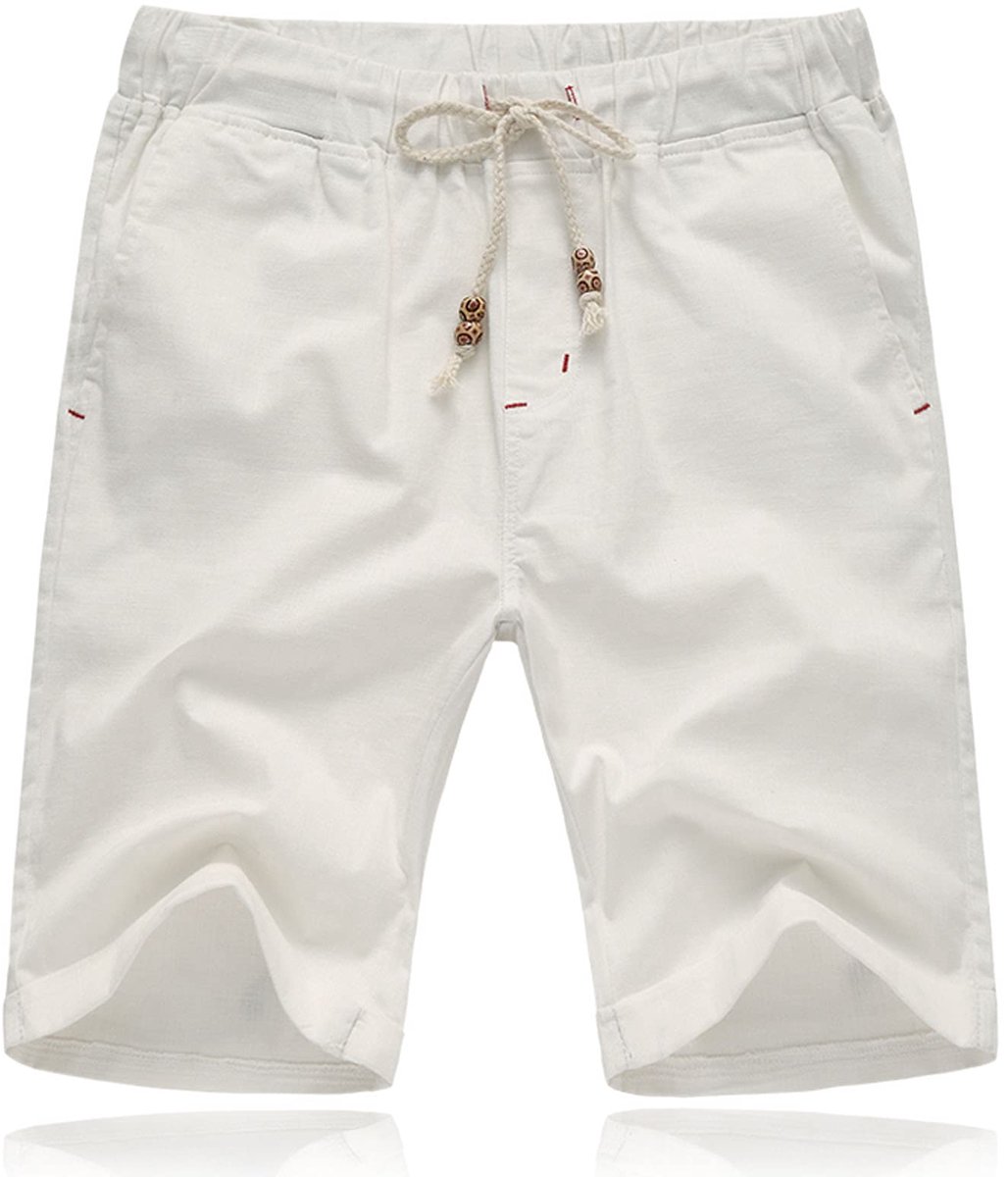 SnelShoppen - Korte broek heren XL wit, ademend materiaal, met zakken, casual zomerbroek voor feest, vakantie, dagelijks gebruik, lichtgewicht, stijlv