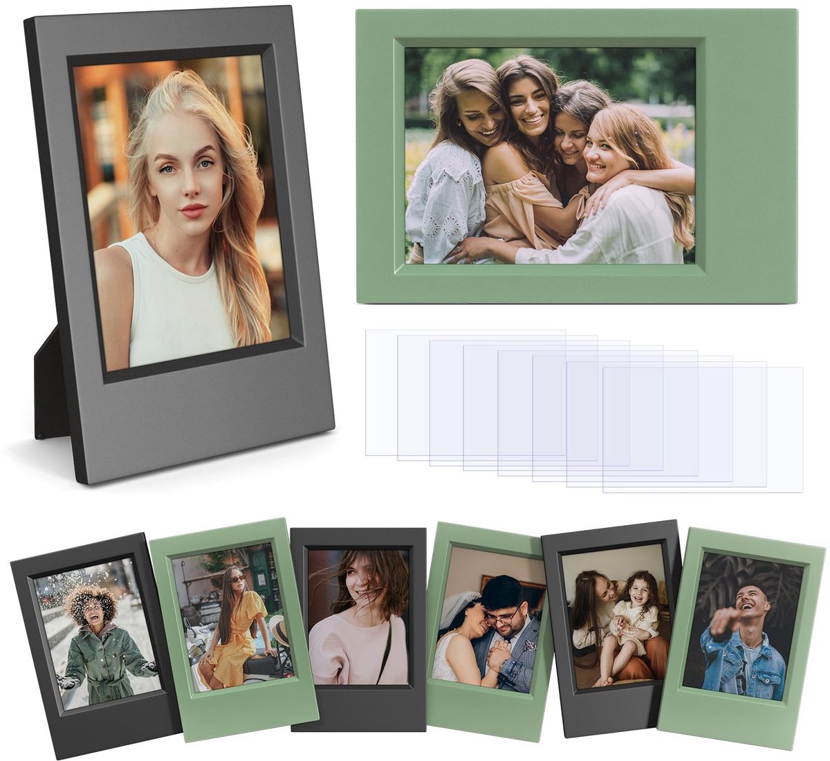 Dailygoods - Set van 8 Mini Fotolijsten voor Fujifilm Instax Film - Zwart en Groen