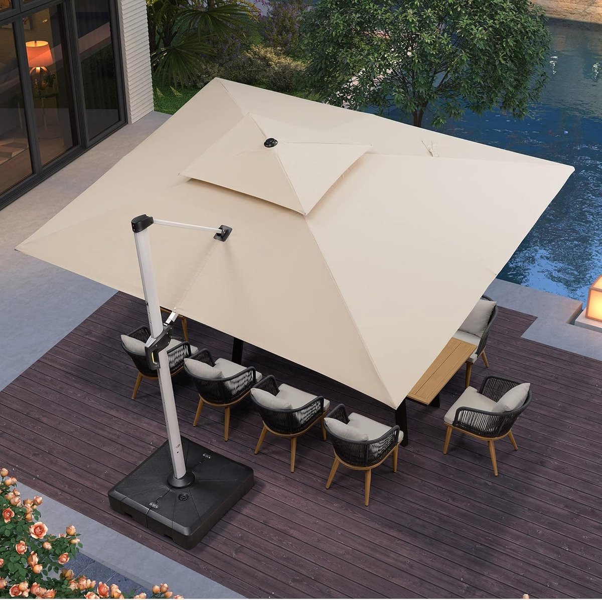 Purple Leaf Cantilever Parasol with double top 365x300 cm - khaki