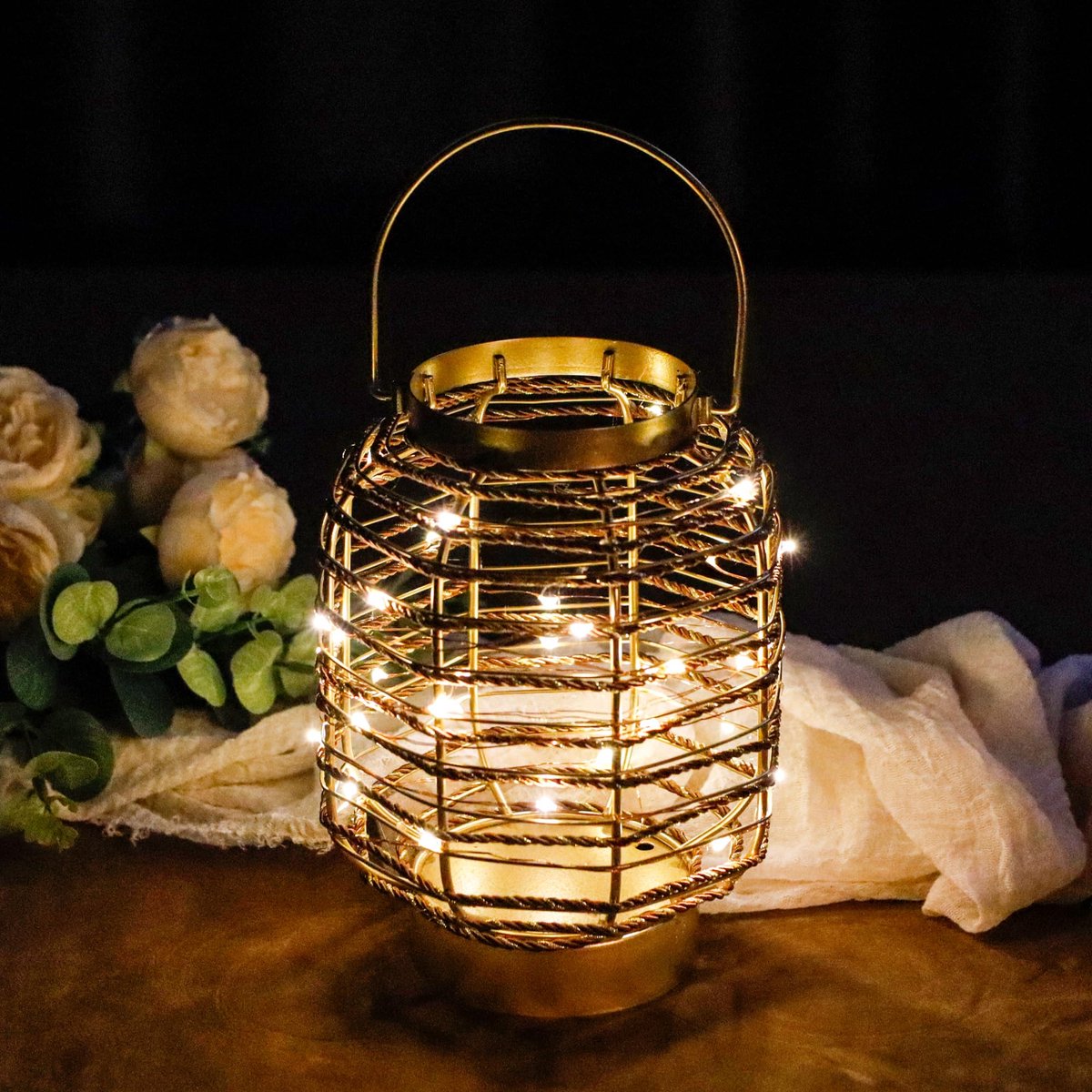 SnelShoppen - Vintage Draadloze LED Kooi Tafel Lamp 19,5 cm Hoog met Timer voor Binnen en Buiten, Feeënverlichting voor Feesten, Tuin, Camping en Wedd
