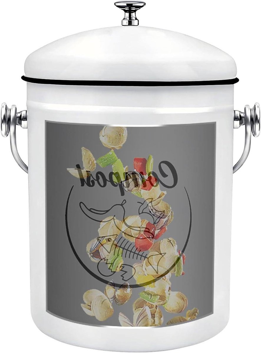 Compost Emmer - Keuken Afvalbak - Voedselresten Verzamelen - Decoratief Boerderij Design - 5 Liter - Enkel