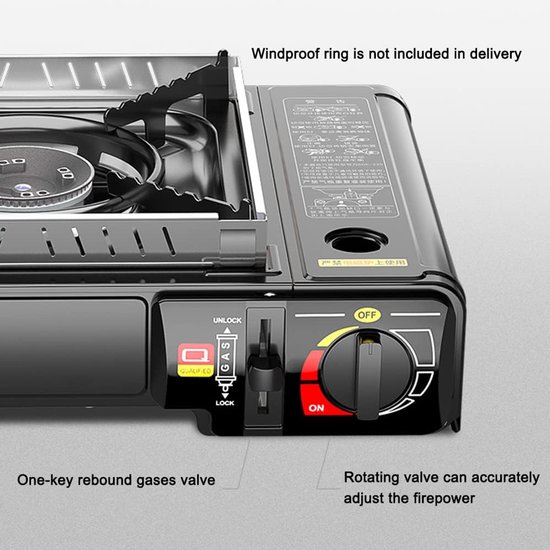 Cassette Gasbrander - Draagbare Kooktoestel - Outdoor Koken - Hoge Power 2.9kW - 34 cm breed - Zwart — afbeelding 4
