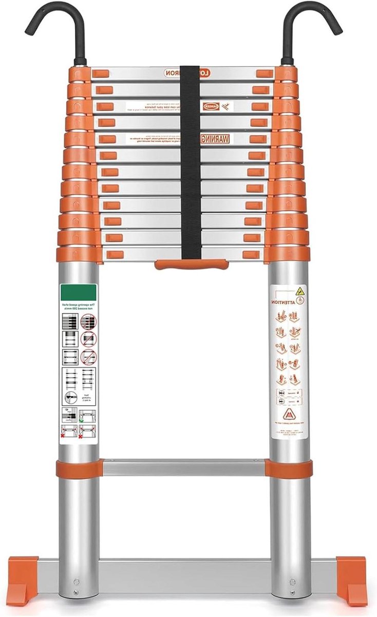 Telescopische Ladder - Uittrekbare Ladder Inklapbare Ladder - Veilig Klussen - Versterkte Aluminium Buizen - 51 Meter - Oranje