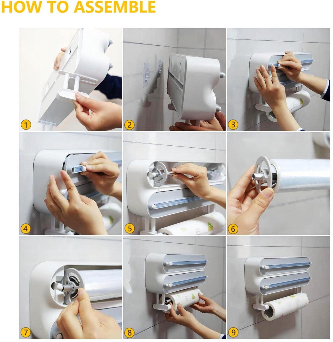 SnelShoppen - Magnetische Huishoudfoliedispenser en Snijder - 3-in-1 Wandgemonteerde Keukenrolhouder met Aluminiumfolie en Papieren Handdoekhouder - I