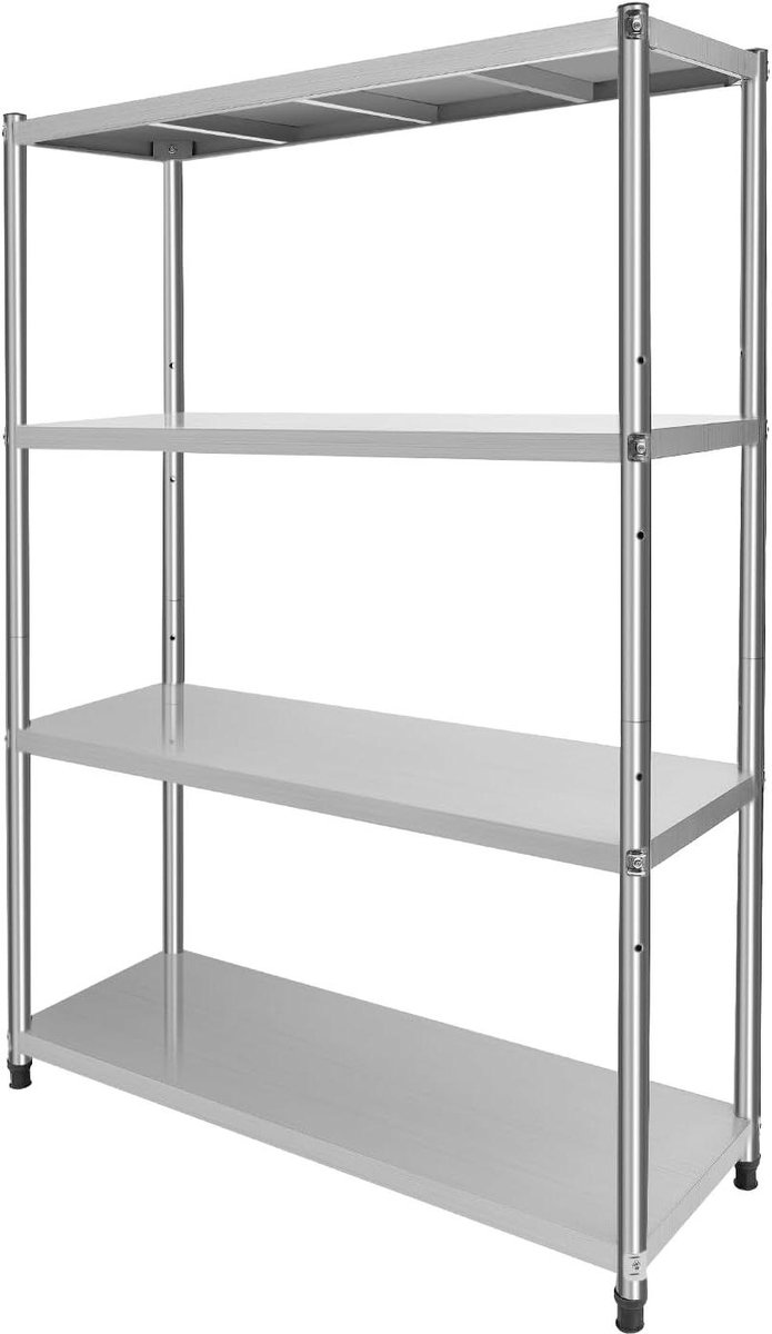 Roestvrij stalen rek - Opbergrek Keukenrek - Keuken Organiseren - 4 Gelaagde planken - 120x40x150cm - Zilver