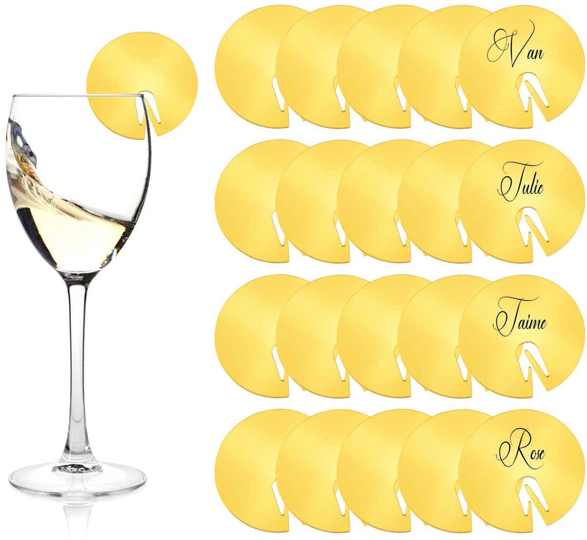 Dailygoods - 20 Stuks Gouden Acryl Wijnglas Identifiers - Voor Bruiloften en Feesten
