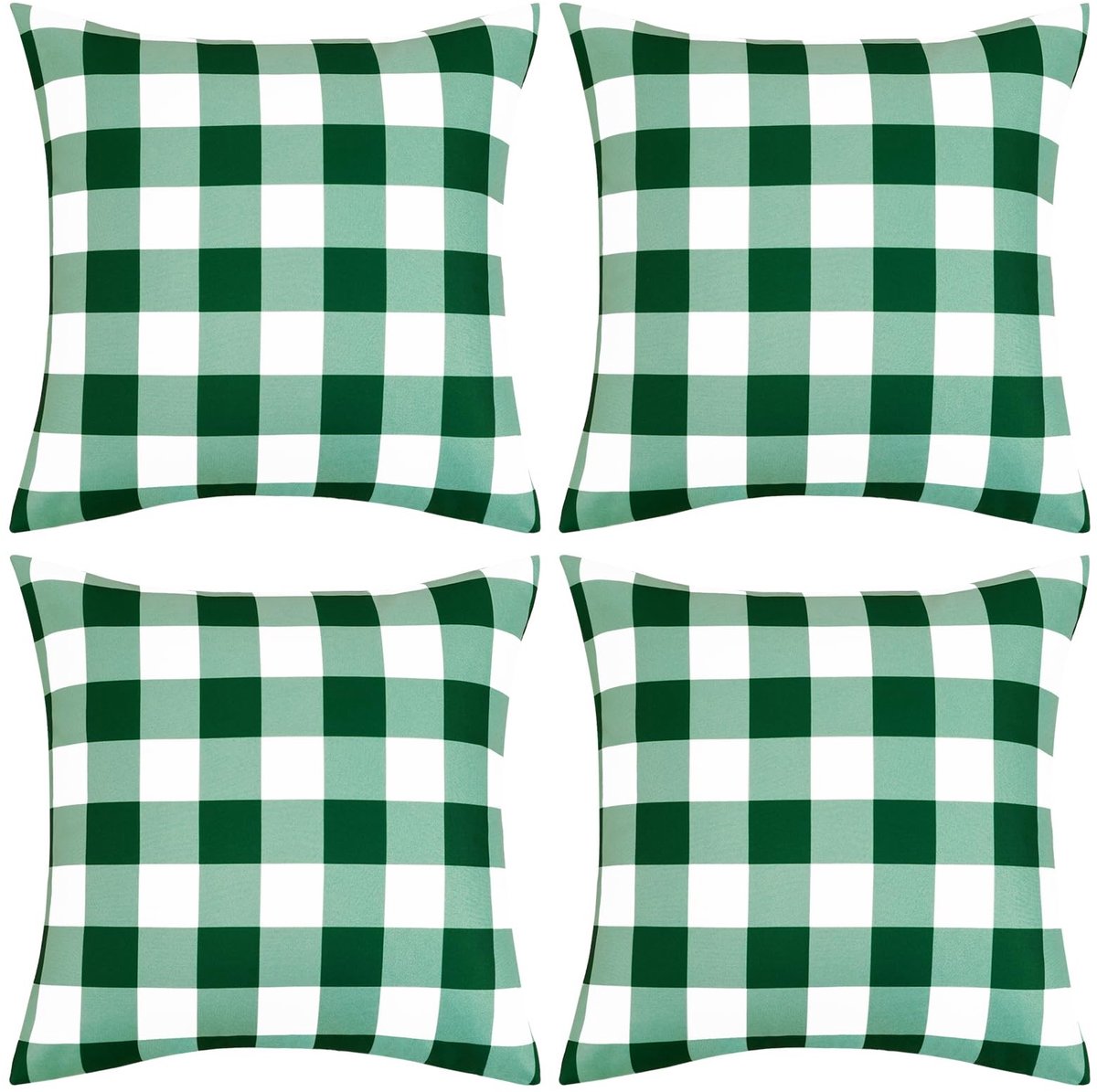 Dailygoods - 4 Stuks Waterdichte Kussenhoezen 45x45cm - Groen Geruit met Onzichtbare Rits