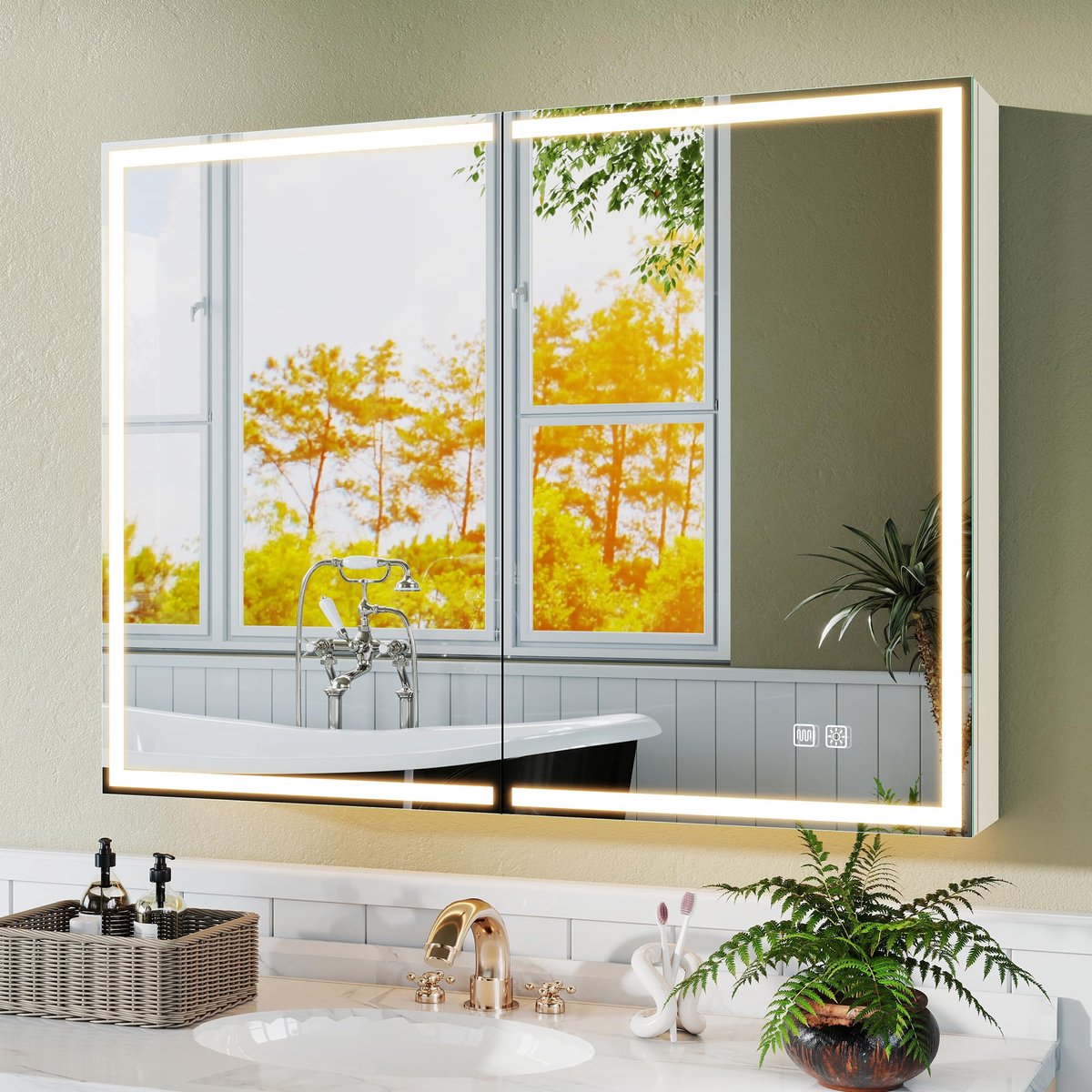 SnelShoppen - S'bagno Spiegelkast Badkamer met Verlichting 60x80 cm Aluminium, Dimbaar en Met Geheugenfunctie, HD Geharde Glas, IP44, Wit, Ontfogend