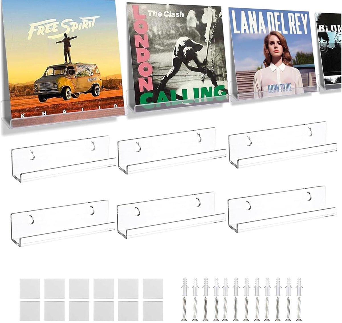 Dailygoods - Set van 6 Vinyl Record Wandhouders - Transparante Vinyl Plank