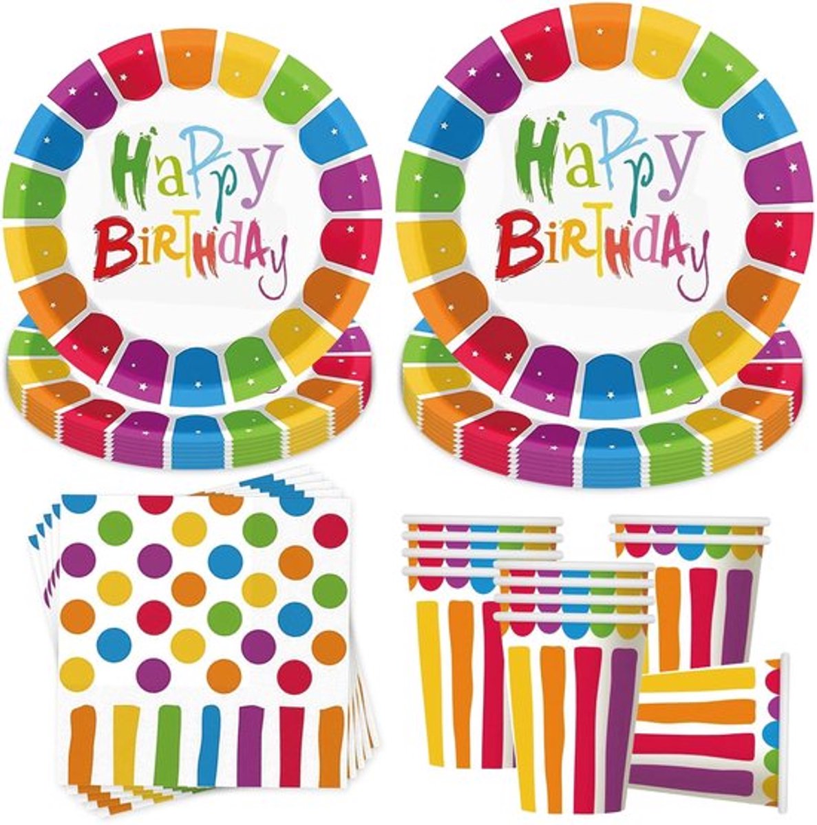 Verjaardagsfeest Tafeldecoratie Set - 50 Stuks Papieren Borden, Bekers en Servetten