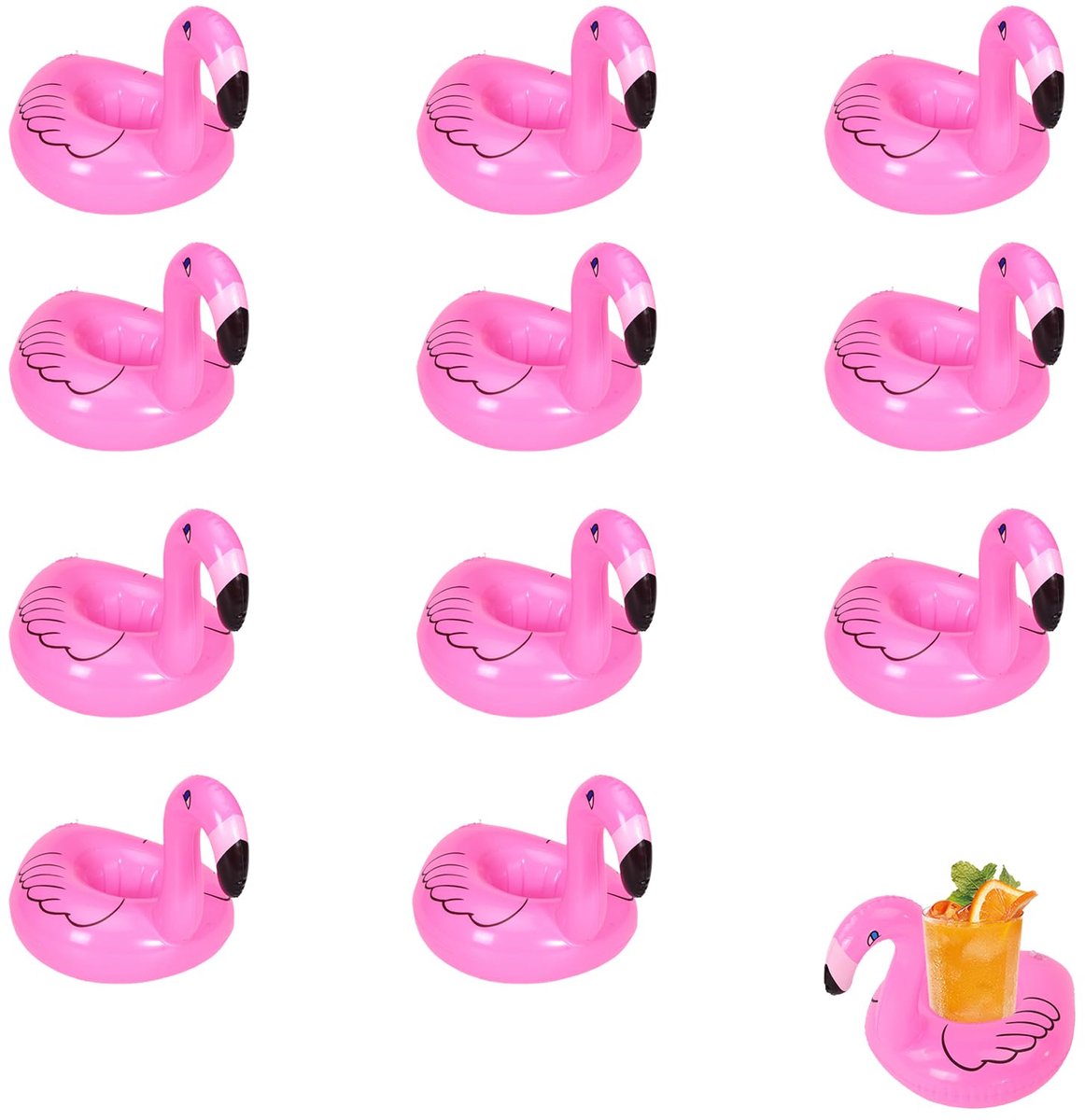 Dailygoods - Opblaasbare Bekerhouders 11 Stuks Flamingo Vormen - Zwembad en Strandfeestjes