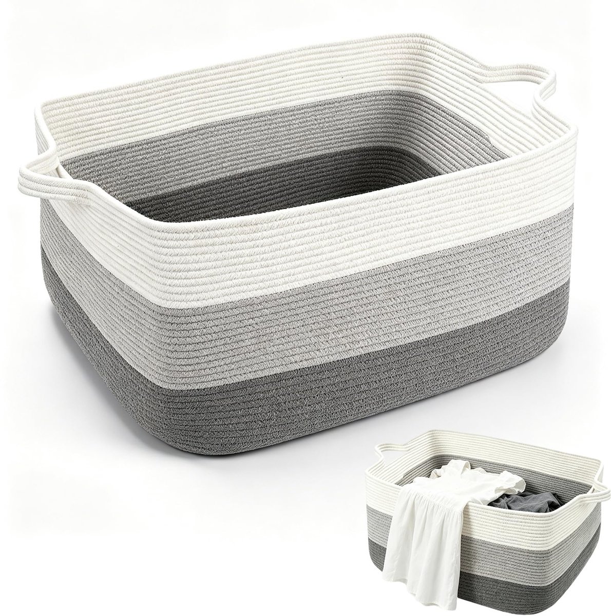 Dailygoods - Opbergmand van Katoenen Touw - Gevlochten Wasmand met Handgrepen en 50L Capaciteit