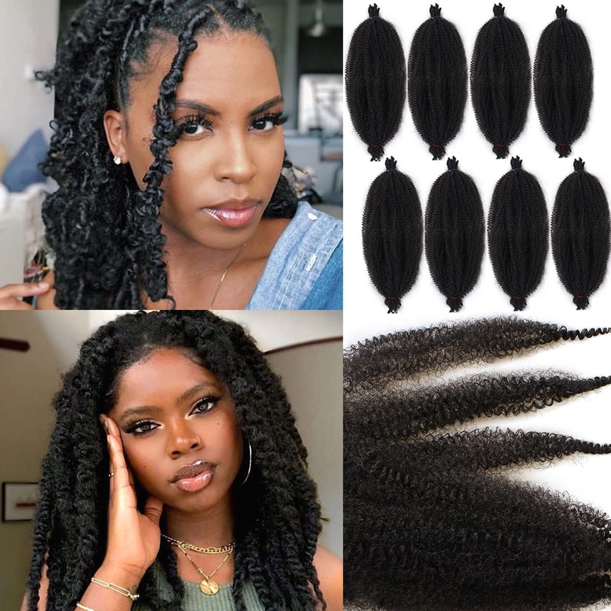 SnelShoppen - 16 Inch Vooraf Gescheiden Springy Twist Haar voor Afro Marley Locs - 8 Packs Voorgevloeide Popping Spring Twist Gehaakte Haar - Kinky Kr