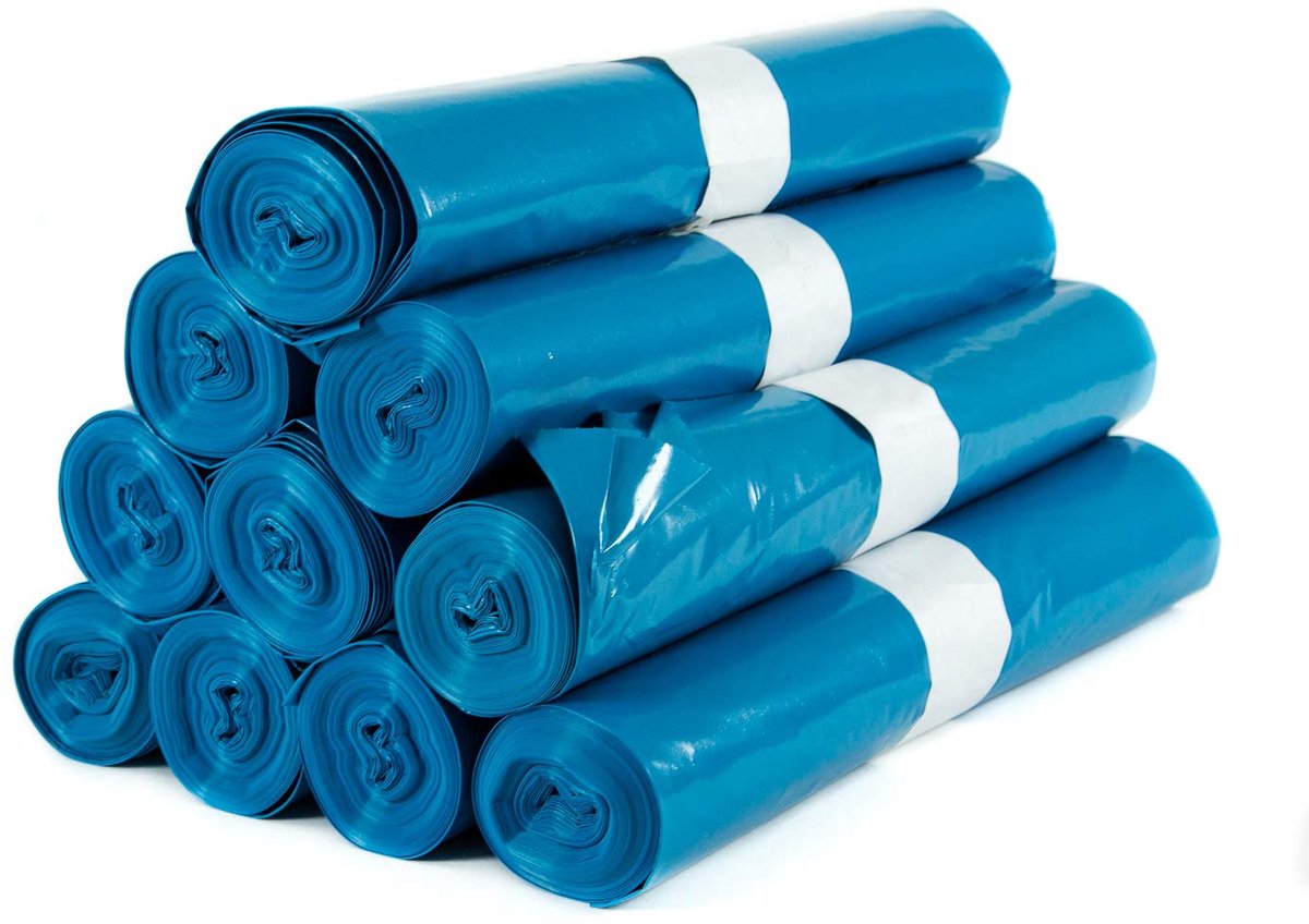 SnelShoppen - Hygiene VOS 100 stuks Stevige Afvalzakken Weigerzak Extra Sterk 70 cm x 110 cm - Blauw - 120 Liter Milieu-vriendelijke Recyclingfolie vo