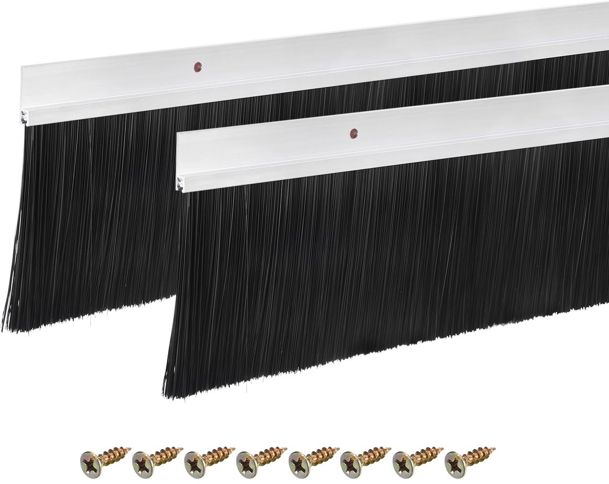 SnelShoppen - 2 Stuks Deurborstels Vloerafdichting H-Vorm Aluminiumlegering met 90 mm Nylon Borstel voor Thuis en Industrie - 1000 mm l x 115 mm B - Z