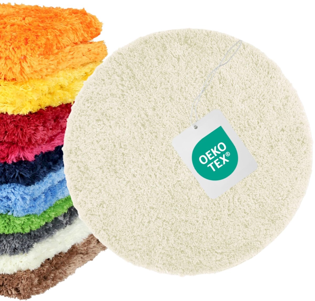 SnelShoppen - Badkamer Tapijt Crème - Antislip Badmat Set - Machinewasbare Toiletmat Ø 56cm - Luxe Badkamer Accessoires voor Douche en Toilet