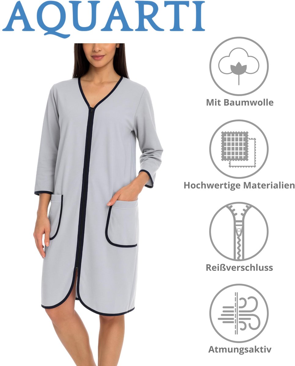 SnelShoppen - Dames Badjas met Rits 3/4 Mouwen Lichte Grijs Gemêleerd XL - Comfortabele Kamerjas voor Thuis en Wellness