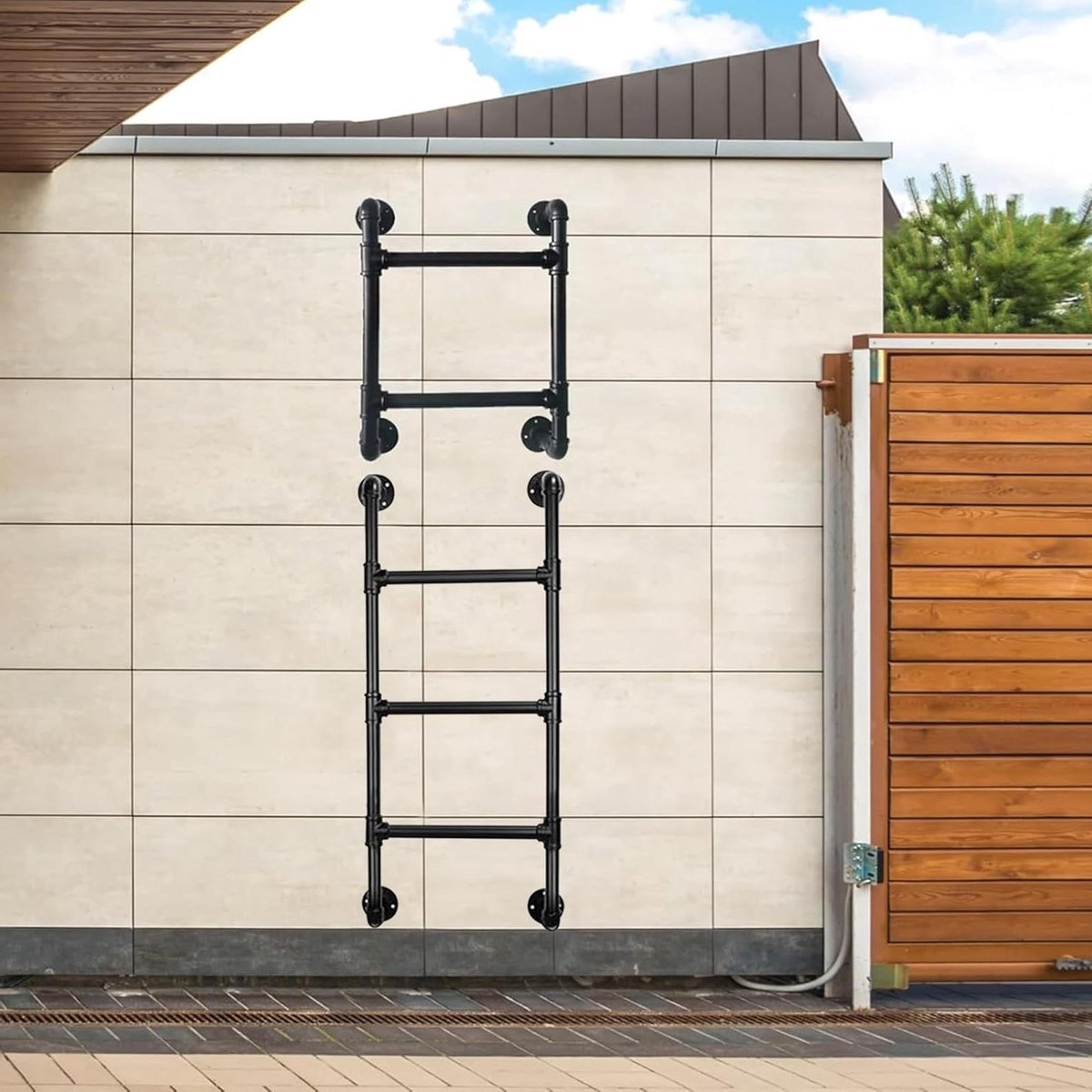 Metalen Trapladder - Zolderladder Vluchtladder - Veilig Bereiken - Robuust Metaalontwerp - 100-300cm Aanpasbaar - Zwart