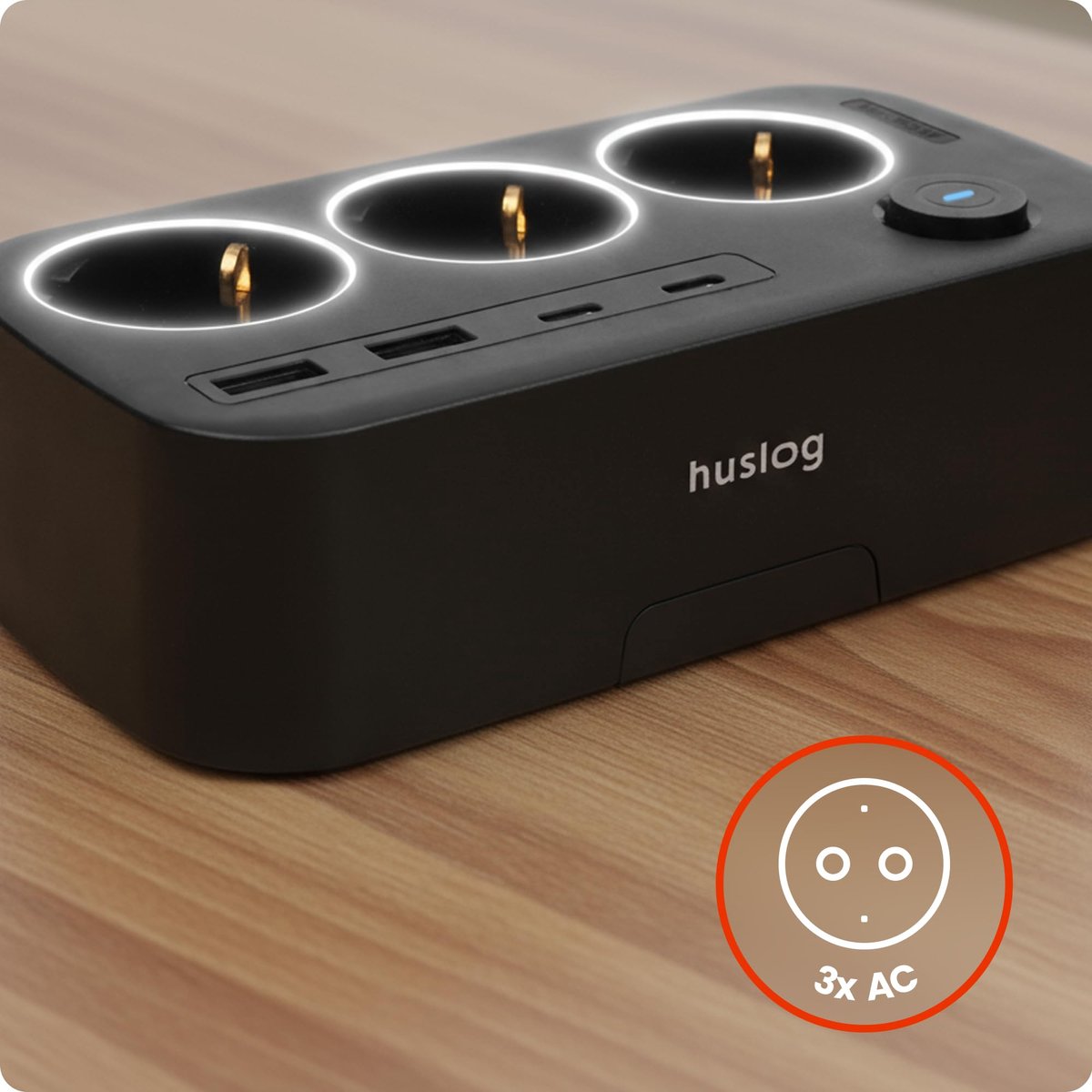 SnelShoppen - Stekkerdoos met 3 Schuko-stopcontacten & 4 USB-poorten (2× USB-A, 2× USB-C) - Wandmontage, Telefoonhouder, Aan/Uit-schakelaar, 1,4 m kab