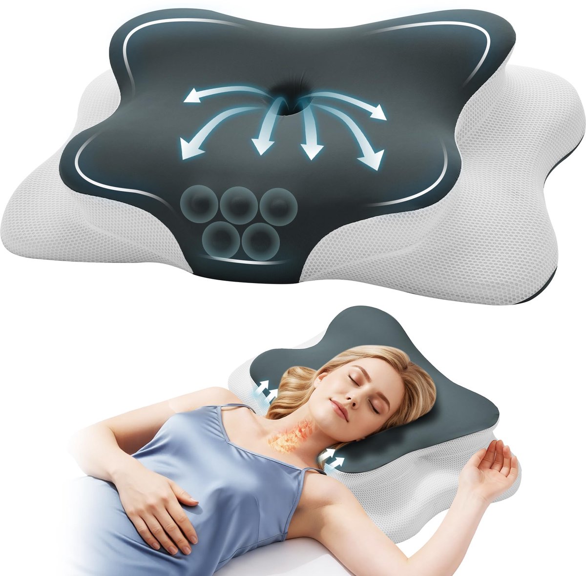 SnelShoppen - Ergonomisch traagschuim kussen met afneembare hoes – Orthopedisch nekondersteuningskussen voor zij-, rug-, en buikliggers – Verlichting