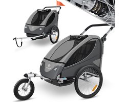 KESSER® Cruiser Kinderfietskar 360° draaibaar met vering 2in1 Jogger functie Kinderfietskar + 5-puntsgordel Jogger Fietskar voor 1 tot 2 kinderen max. 40kg - Lichtgrijs