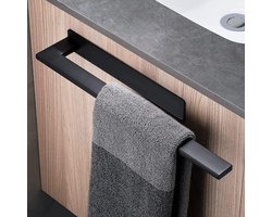 Lopoleis® Handdoekhouder – handdoekrek Badkamer – Handdoekstang Zelfklevend – Zonder Boren – Moderne Badkamer Organiser – RVS – Enkel Stang – 40 cm – Zwart