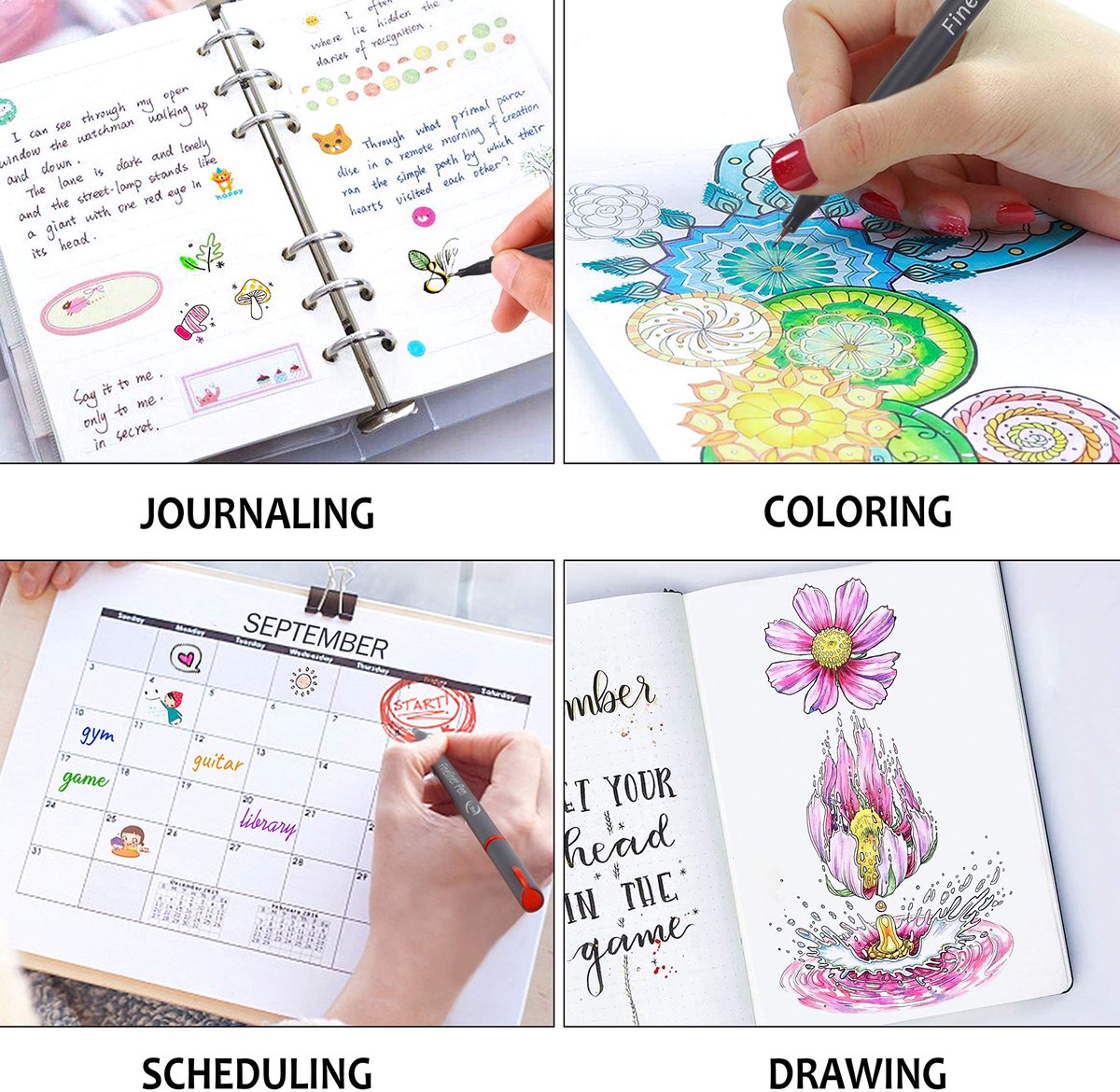 SnelShoppen - 46 Gekleurde Fineliner Pennen Set - 40 Kleuren Planner en Journal Pennen met 6 Sjablonen - Perfect voor Notities, Bullet Journaling en C