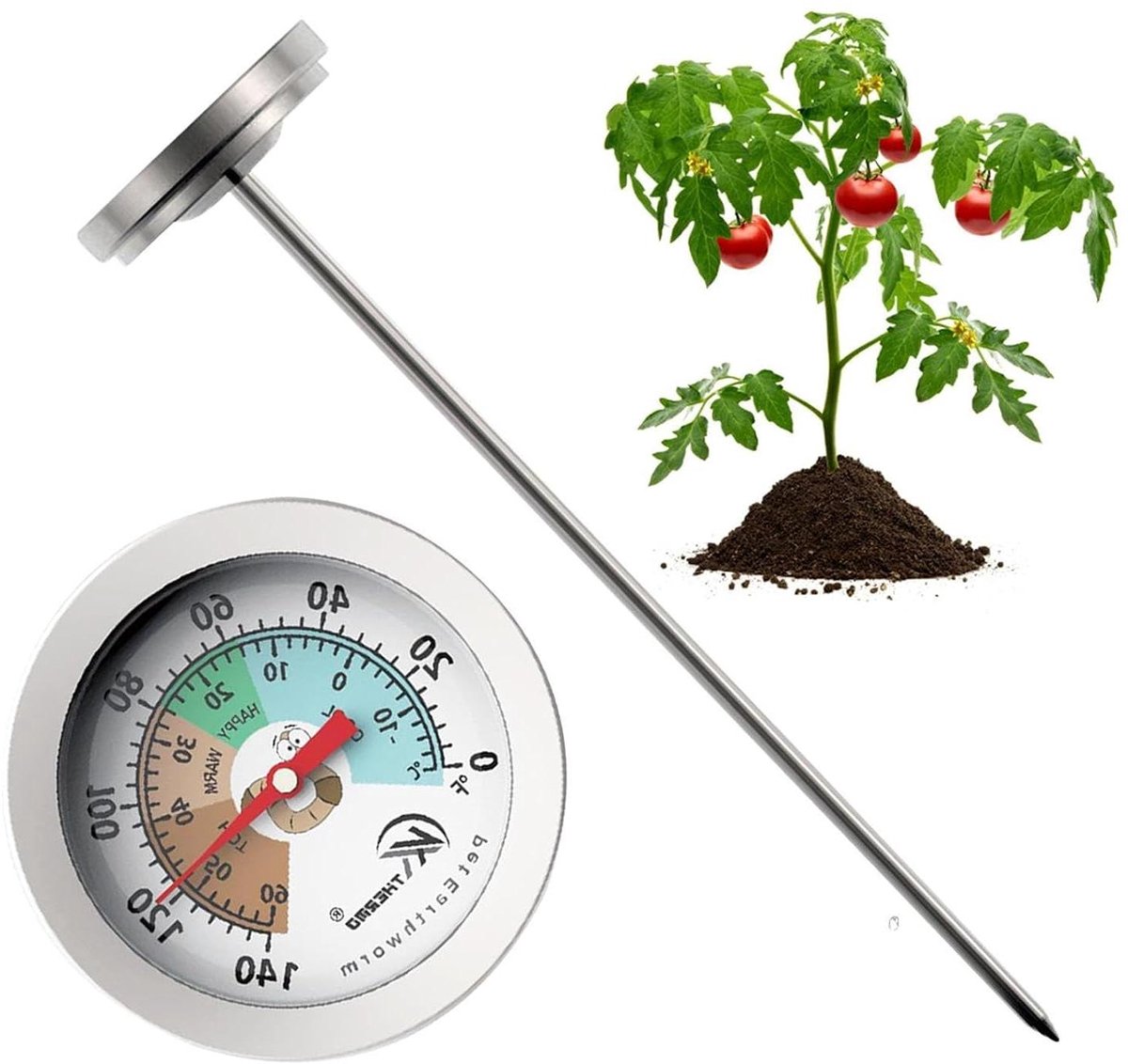 Tuinthermometer - Bodemthermometer Compostmeter - Bodemtemperatuur Meten - Roestvrij Staal - 178 cm - Zilver