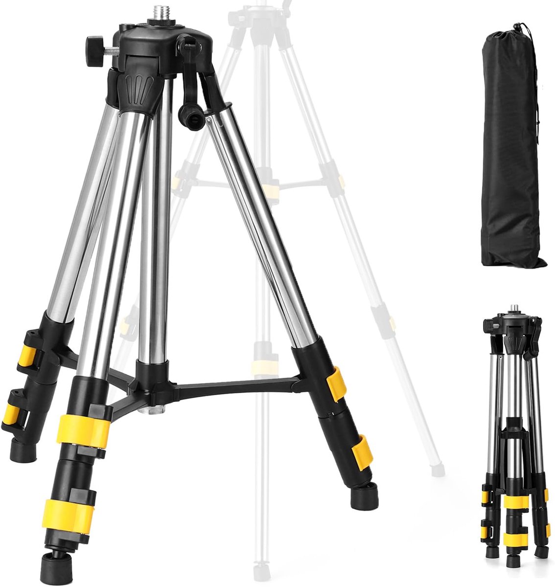 SnelShoppen - Bouwstatief voor Laser en Nivelleerapparatuur - Roestvrij Staal Tripod Telescopisch Statief 37-110 cm met 5/8" Schroefdraad en 1/4" Adap