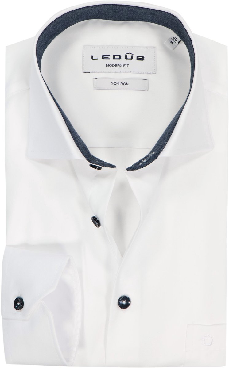 Ledub modern fit overhemd - twill - wit - Strijkvrij - Boordmaat: 45 (EU maat: XXL)