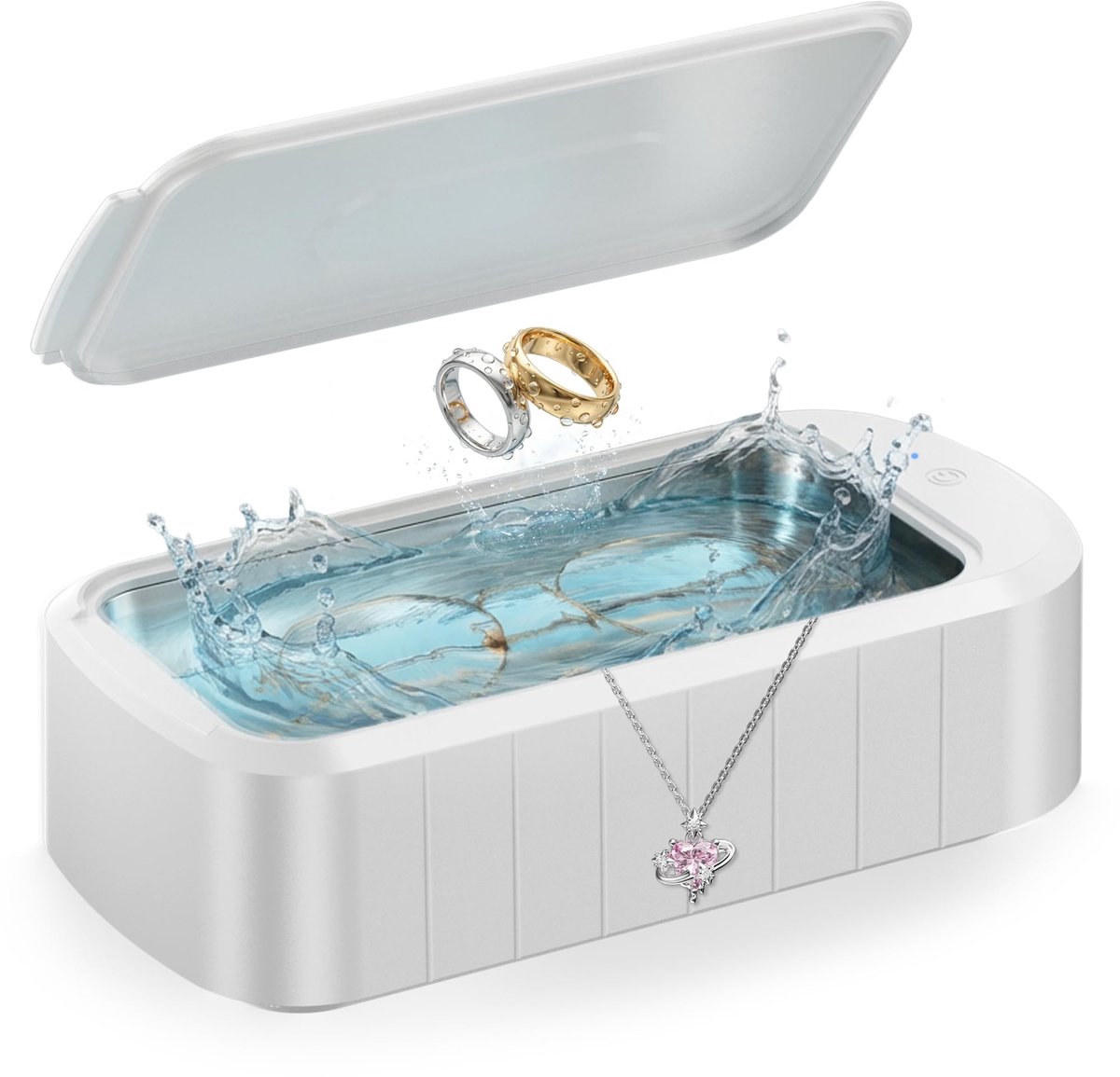 SnelShoppen - Ultrasoon reinigingsapparaat 600 ml, 48000 Hz, ideaal voor brillen, sieraden, ringen, zilverreiniger met startknop, perfect voor thuisge