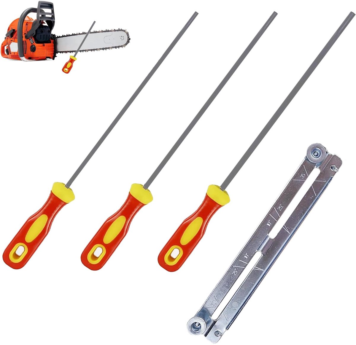 Dailygoods - 3 Delige Chainsaw Vijl Set - Ronde Vijlen met Handvat en Houder voor Handmatige Slijping