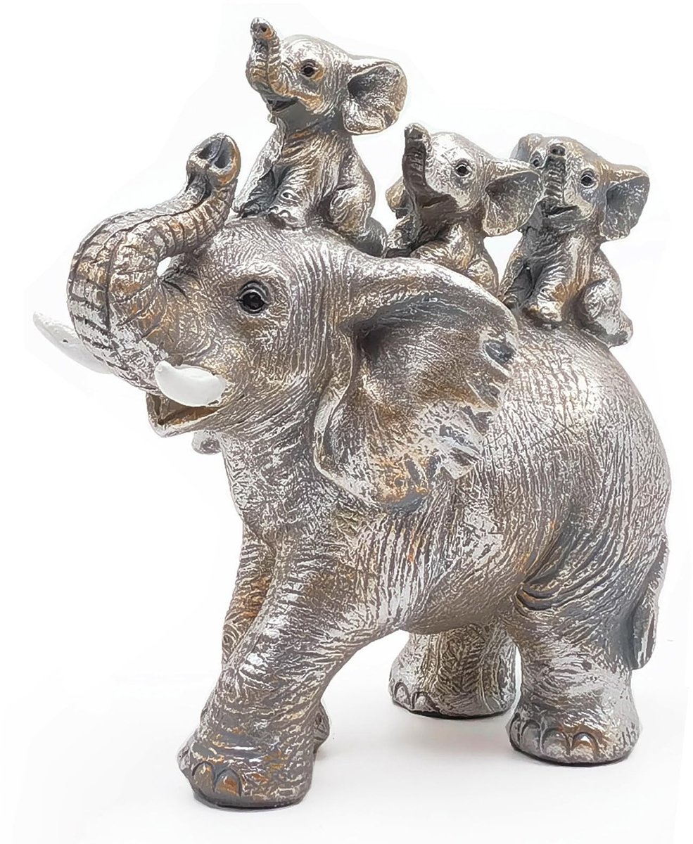 Dailygoods - Olifanten Decoratiebeeld - Moeder Olifant met Drie Olifantenbaby's - Sierlijke Wanddecoratie
