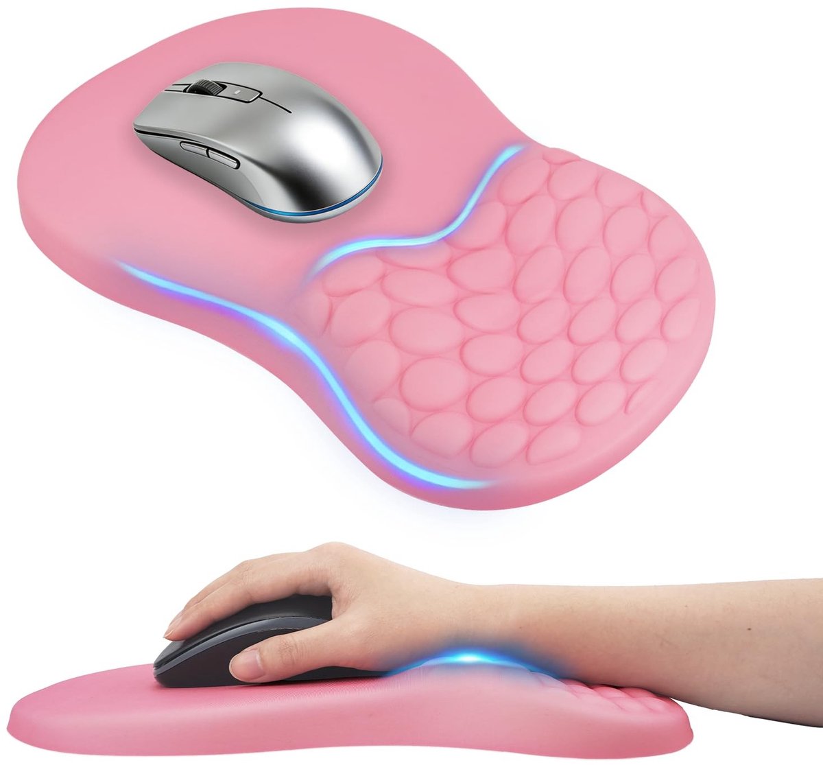 Dailygoods - 2-in-1 Ergonomische Muismat met Polssteun en Massageknoppen - Geheugenfoam in Roze