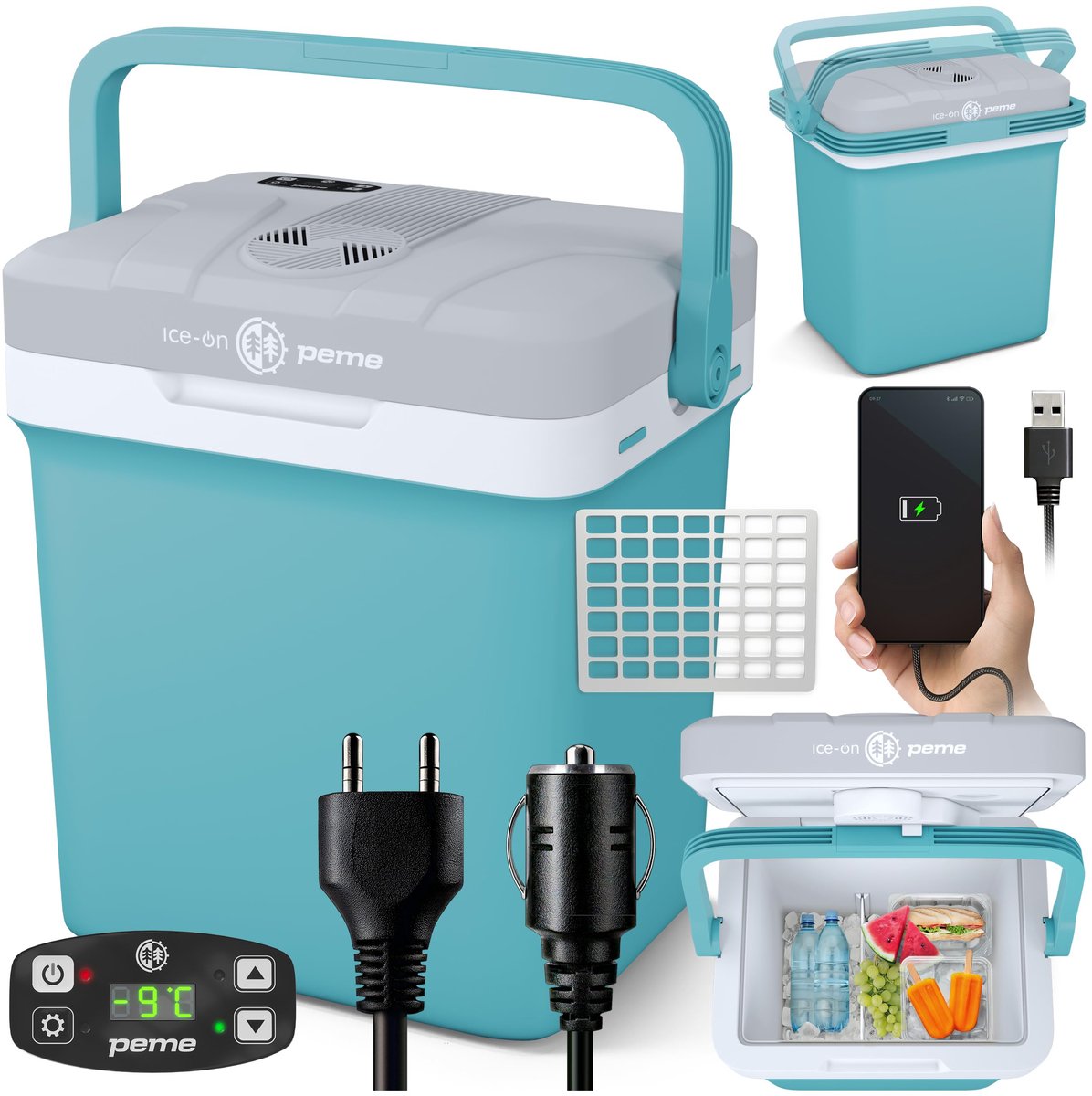 SnelShoppen - Elektrische Koelbox 22,9L Autokoelkast met Verwarmingsfunctie - Mobiele Koelcontainer voor Camping, Picknick, Reizen, ECO-modus, AC/DC,