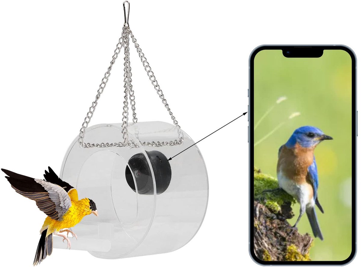 SnelShoppen - Smart Camera Vogelvoeder - Ronde Hangende Tuinvoeder met Real-time Monitoring - Slimme Buitenvoeder voor Vogels - Perfect voor Tuin, Bal