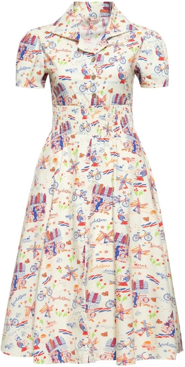 Queen Kerosin dames Aop vintage retro swingjurk ''Amsterdam'' QKU46011